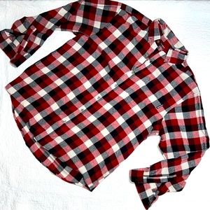 Wolverine Men's Red, Black & White Button-Up Asymmetrical Hem Flannel Shirt; XL